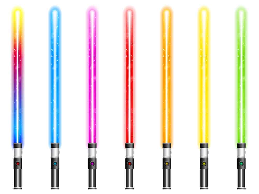 7 different color lightsabers