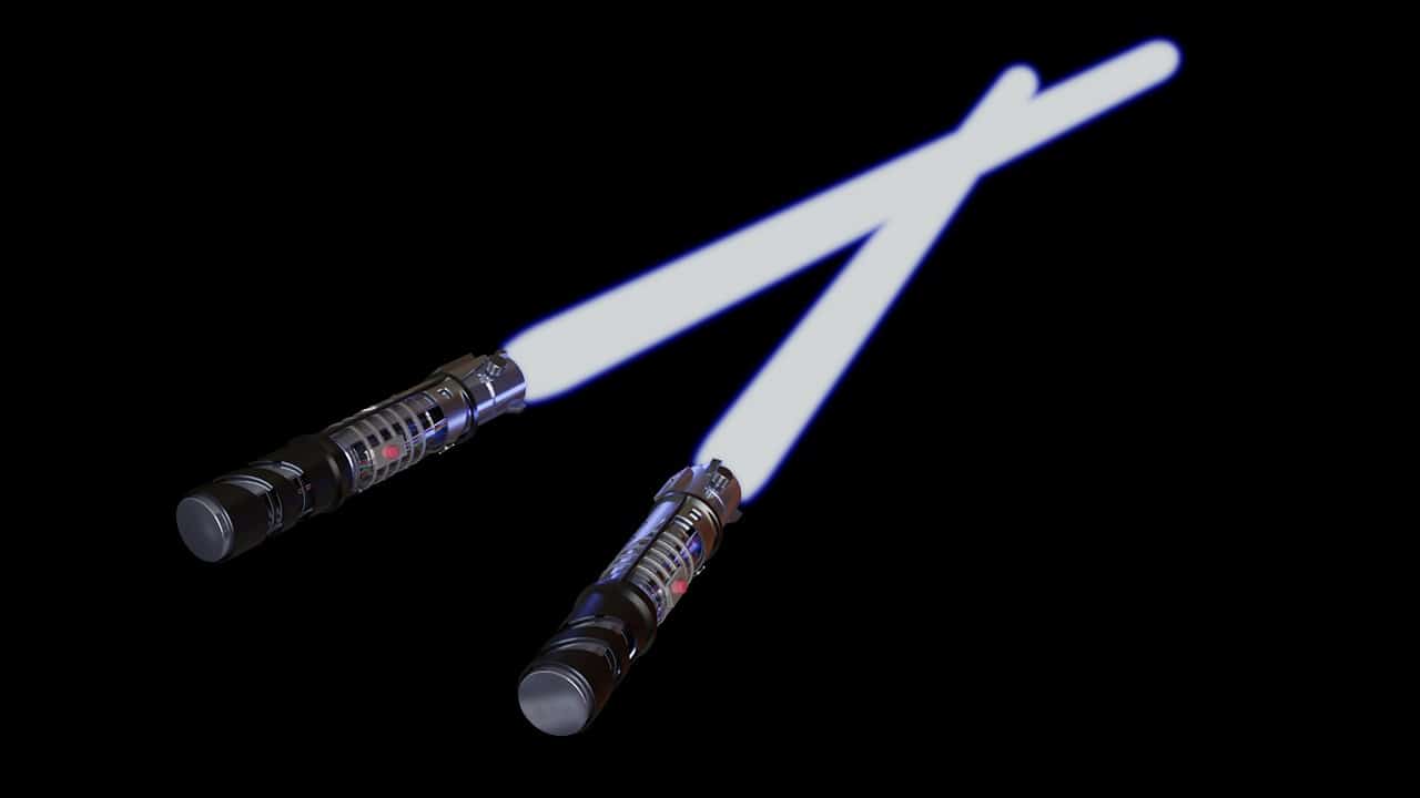 a pair of white lightsabers