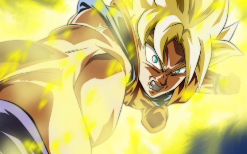 Goku is showing his power with Super Saiyan form
