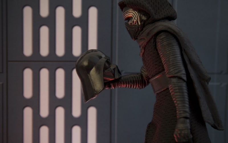 Kylo Ren speaking to Lord Vader’s helmet