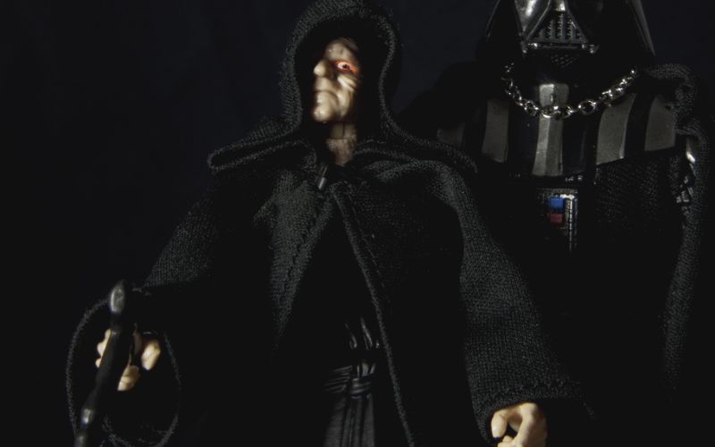 Master of the Dark Side of the Force Darth Sidious and his apprentice Darth Vader