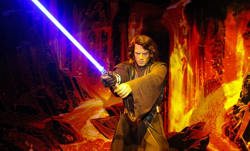 Anakin Skywalker with his blue lightsaber