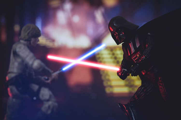 Luke SKywalker battles Darth Vader with lightsabers in The Empire Strikes Back