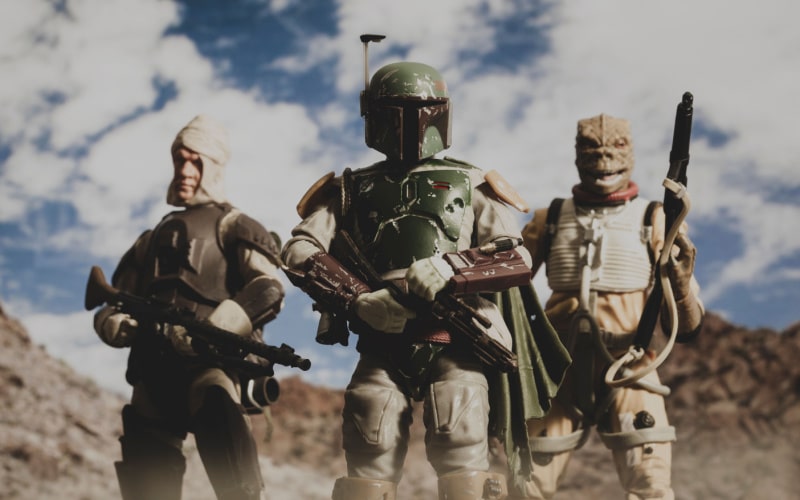 Boba Fett standing together with Dengar and Bossk