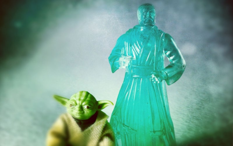 Yoda interacts with Obi-Wan Kenobi Force Ghost