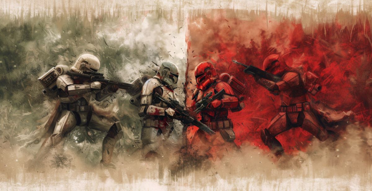 Clone Trooper White and Red battle each other