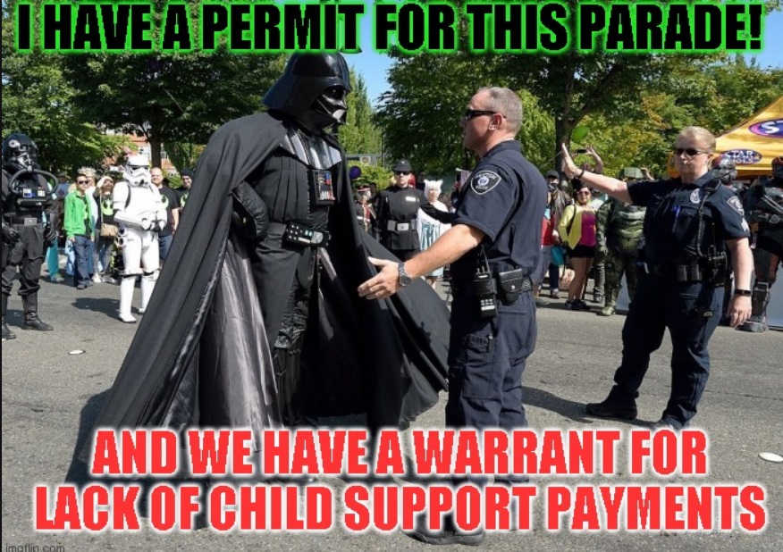 Darth Vader facing with the police force