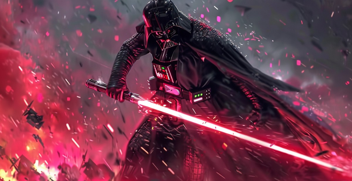 Darth Vader with his red lightsaber
