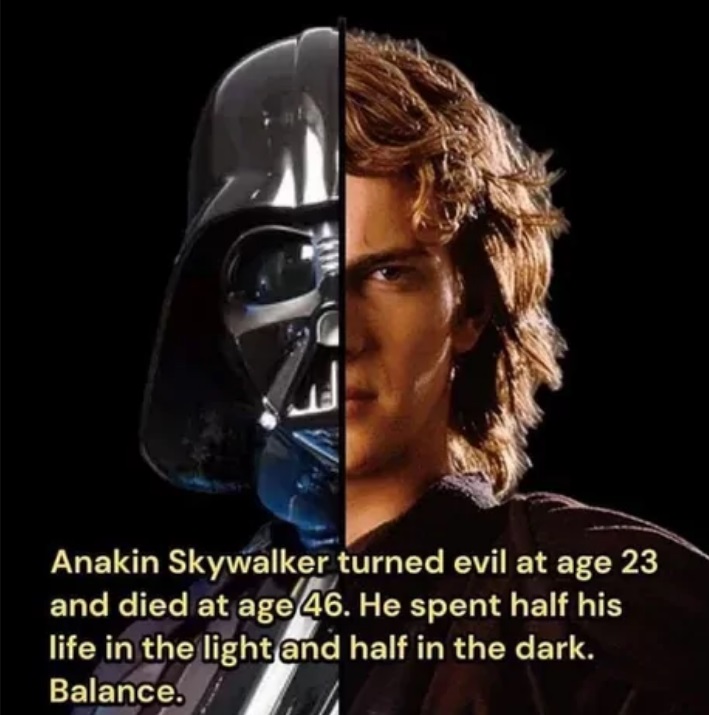 Half Anakin and Half Darth Vader face