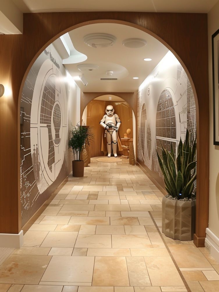 Hallway decorates with a stormtrooper
