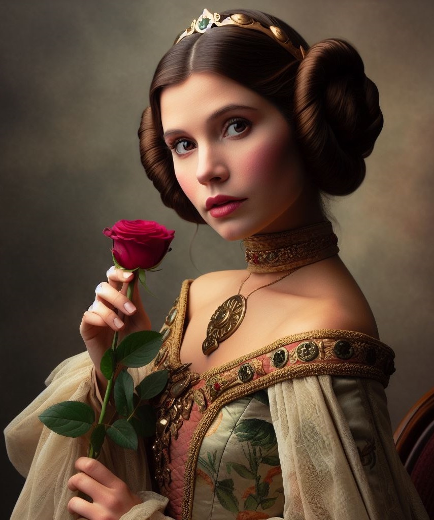 Leia in the Spanish dress with a rose