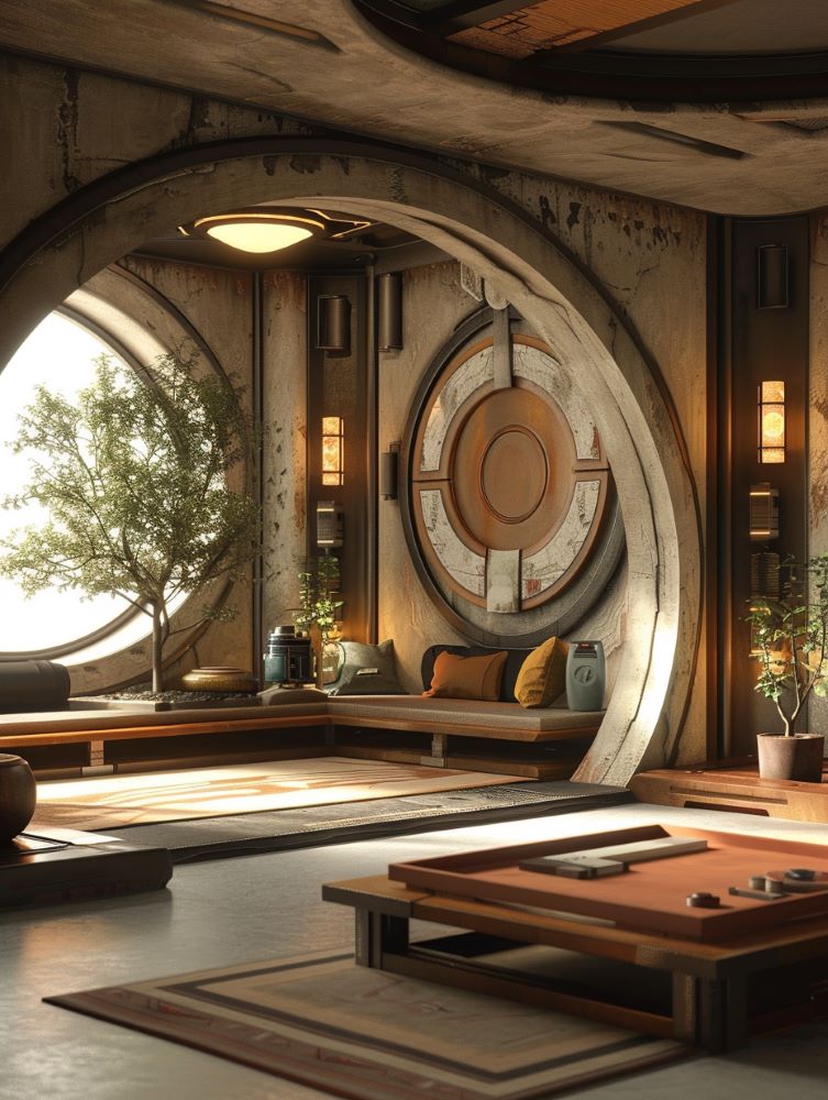 Living room decorate with Jedi temple