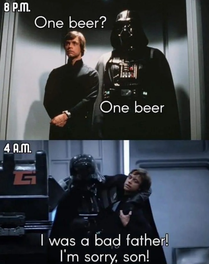 Luke and Darth Vader with beer meme