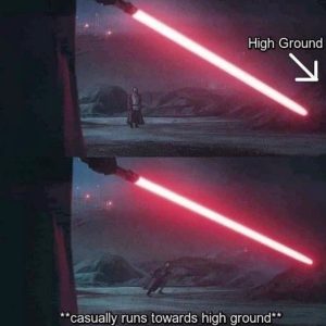 Obi-Wan Kenobi runs toward to the high ground