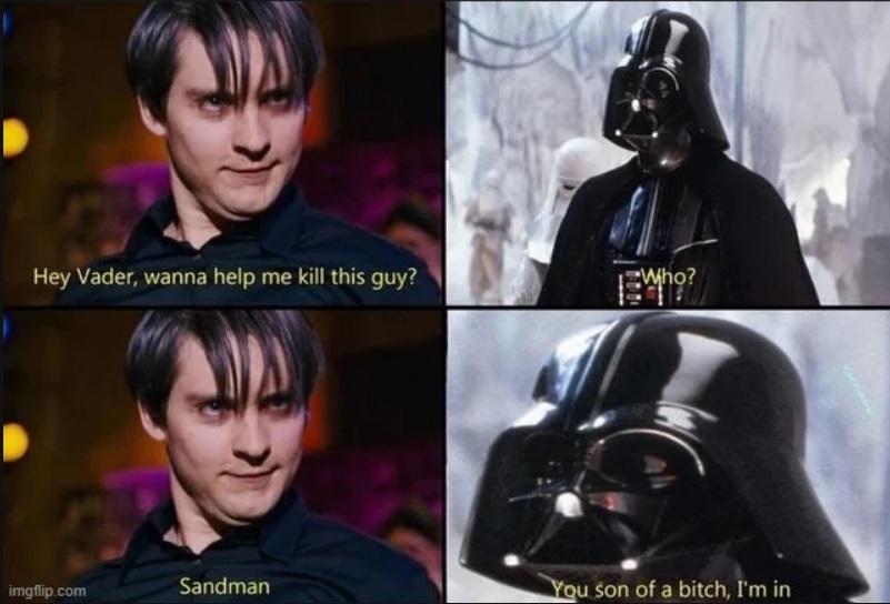Spiderman asking Vader to help against sandman