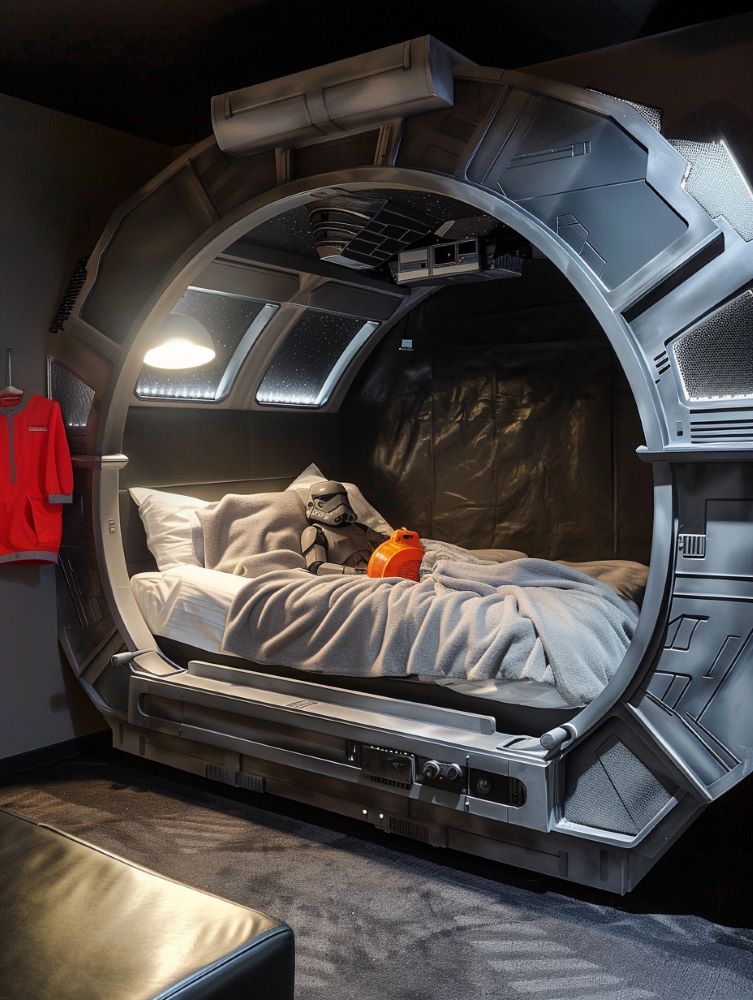 Star Wars bedroom with an orange shirt