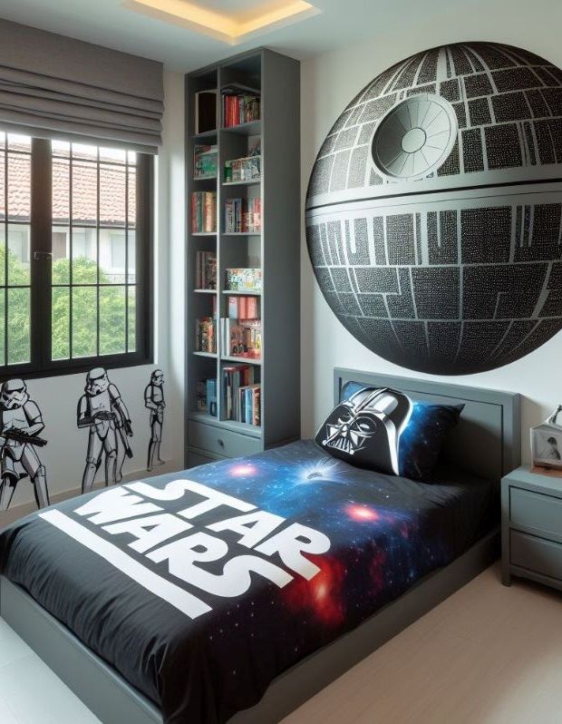 Star Wars bedroom with a Death Star sticker