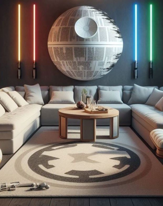 Living room decorated with Star Wars-themed 