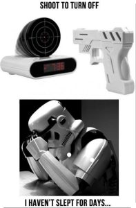 The stormtrooper is still can't sleep