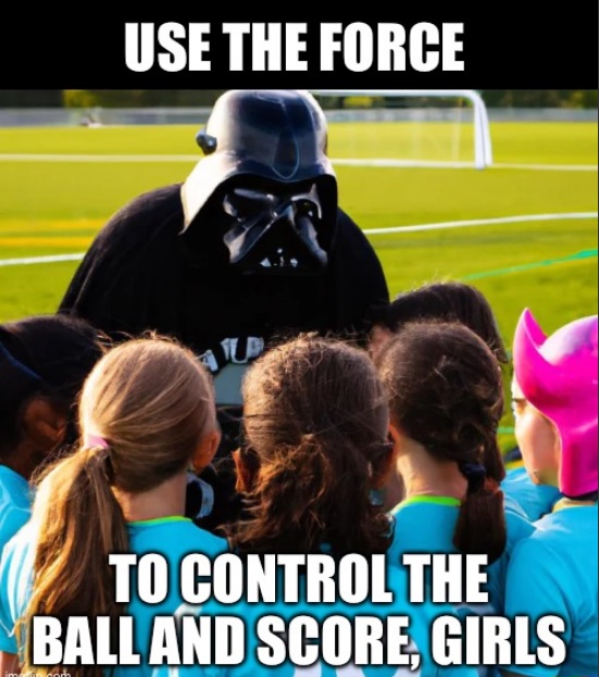 Vader coaches the young girls in a football game