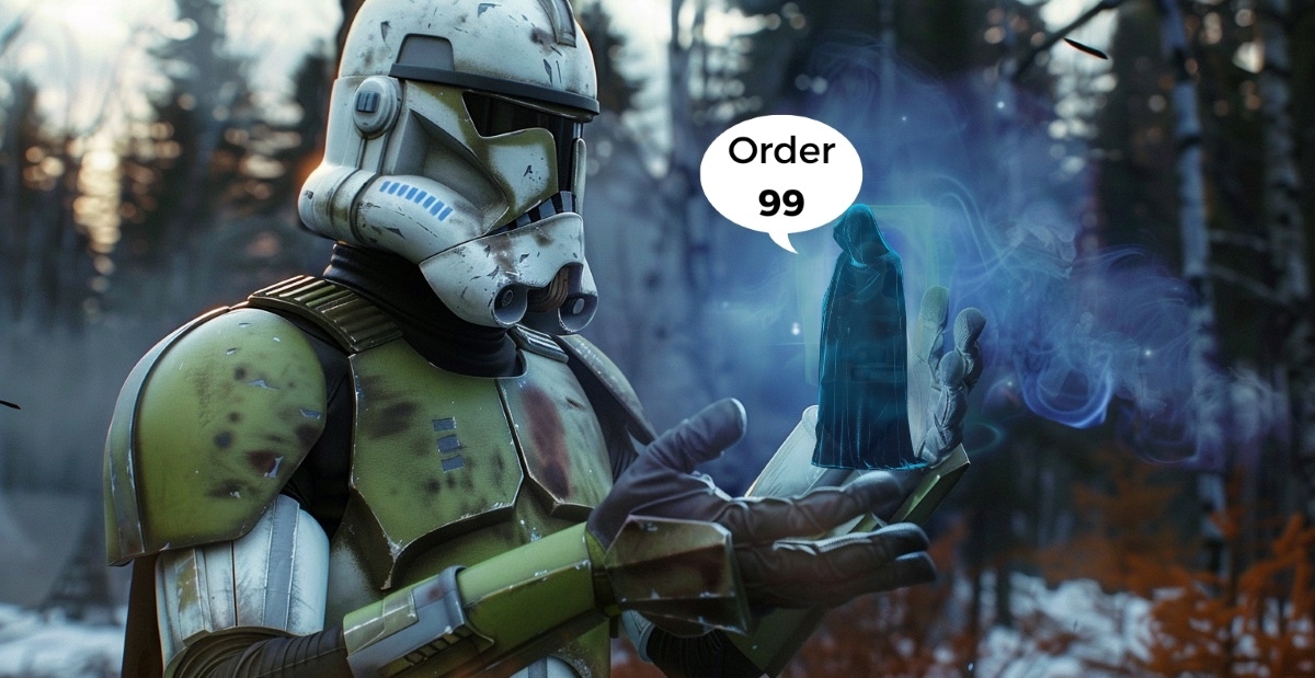 A clone trooper is receiving the Order 99