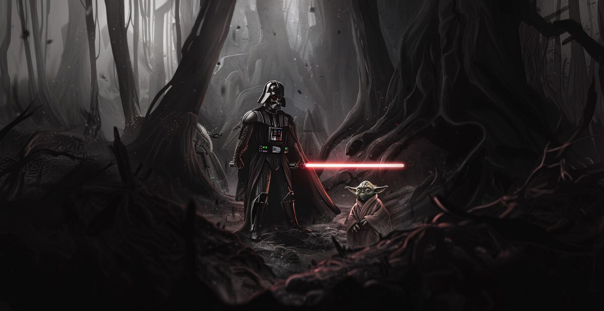 Darth Vader and Yoda on Dagobah planet