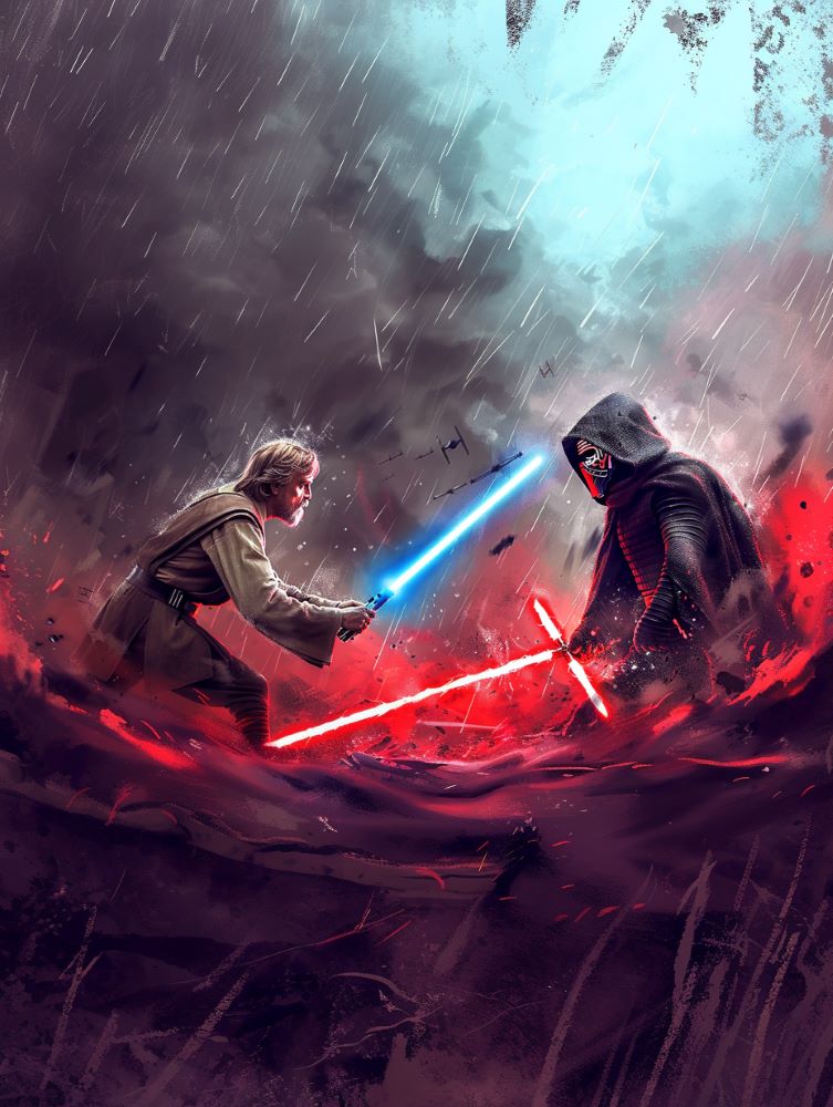 Luke vs Kylo Ren on a battlefield