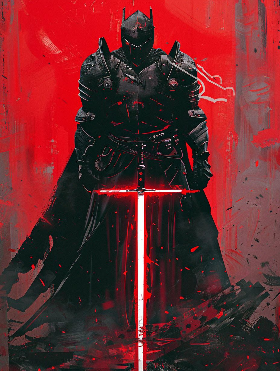 A knight with vision of red lightsaber