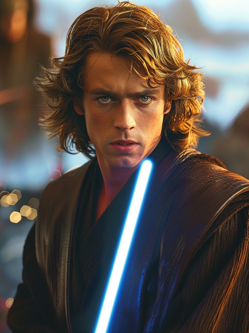 Anakin with a blue lightsaber