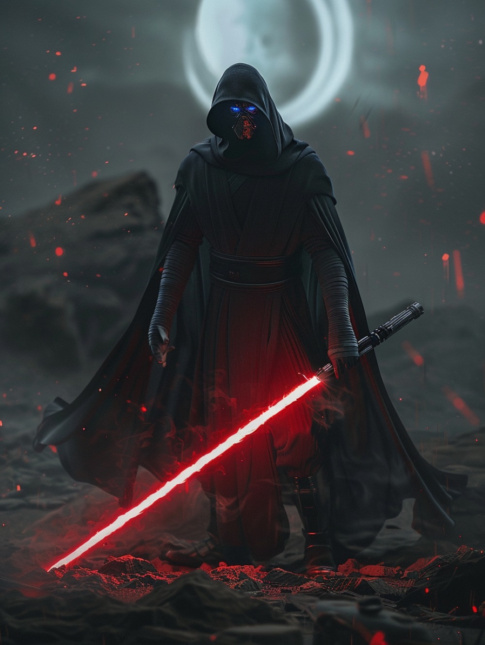 Darth Vectivus is holding a red lightsaber