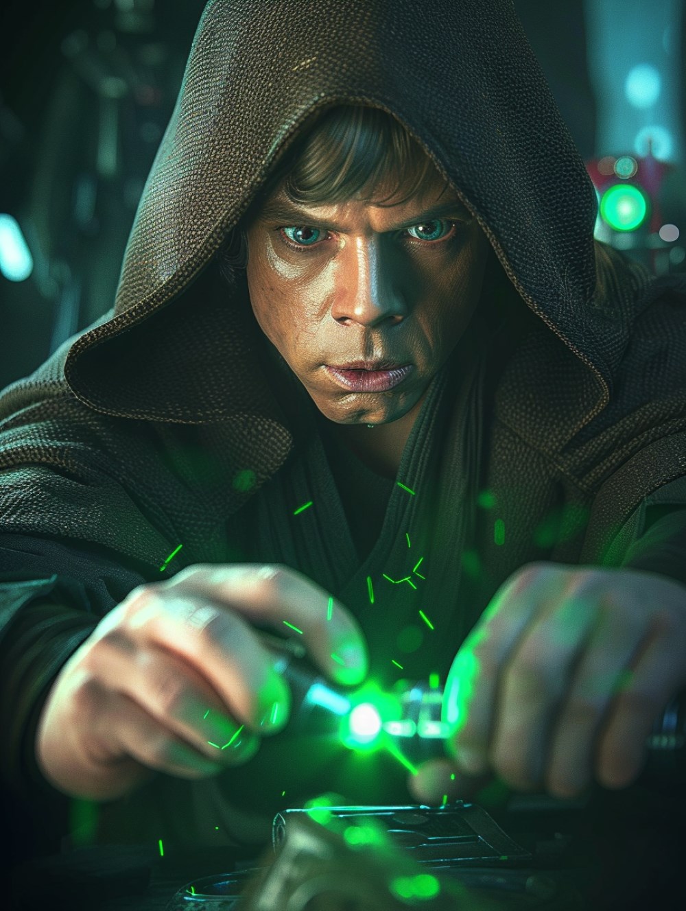 Luke Skywalker is creating a green kyper crystal
