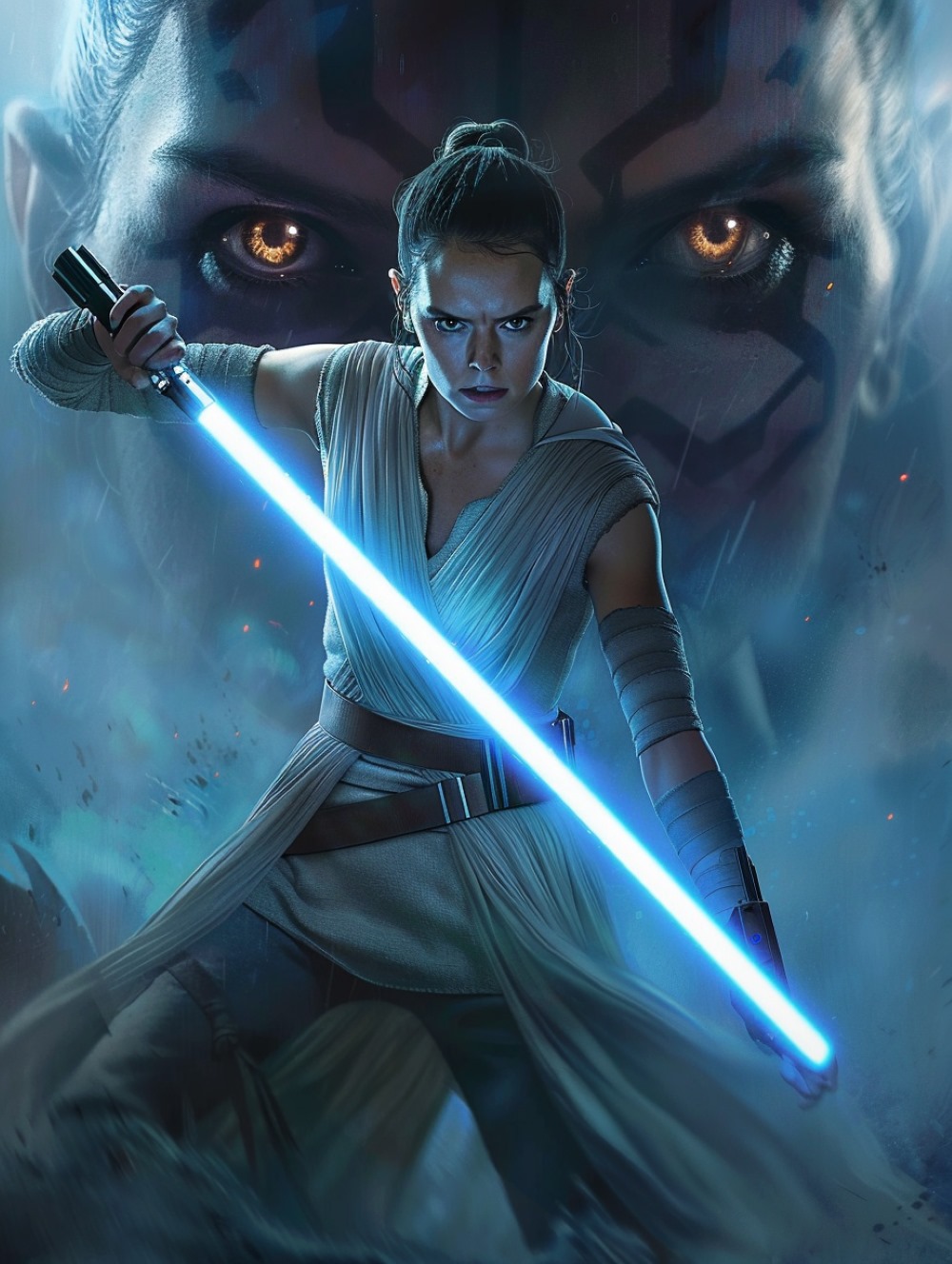 Rey and a mysterious evil figure behind