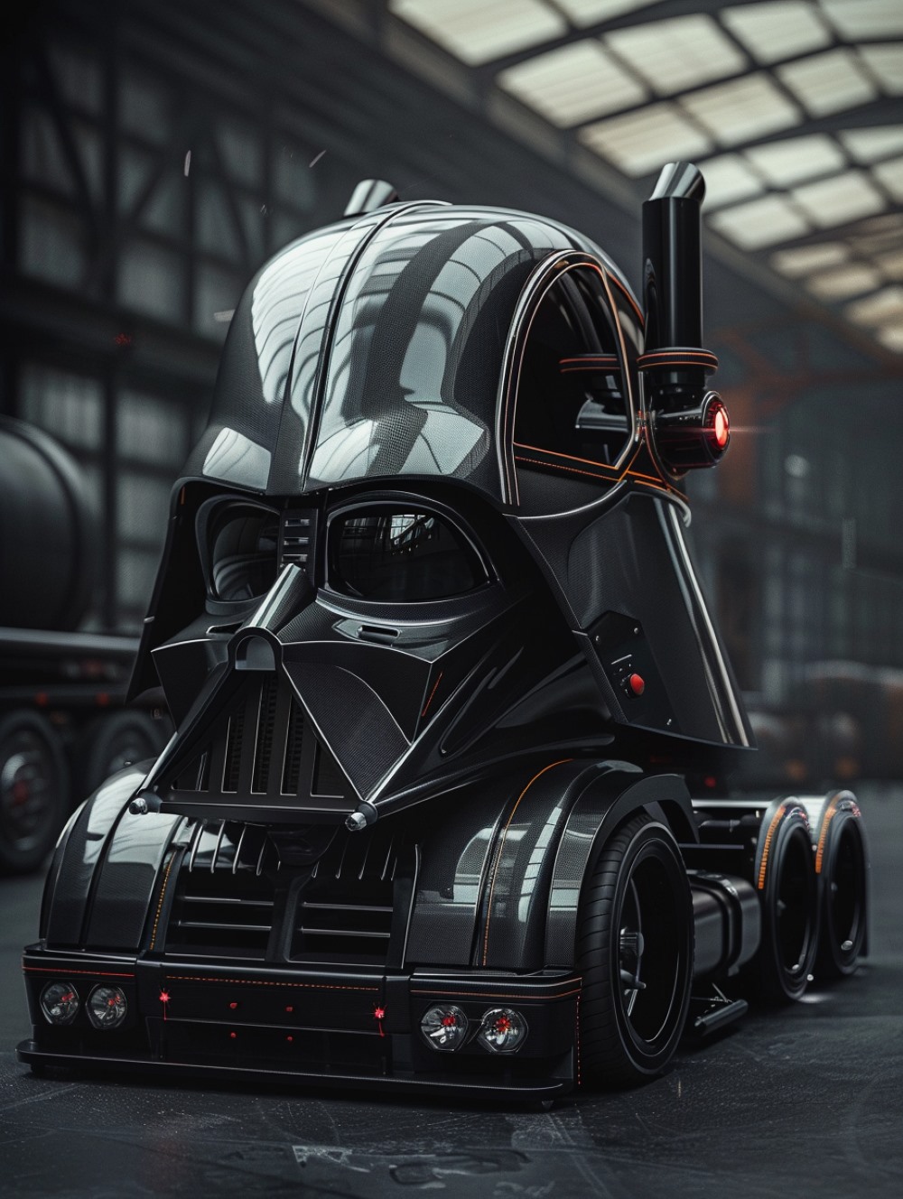 a common truck with Darth Vader head