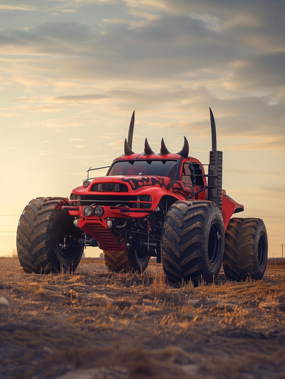 a field monster truck with Darth Maul head decoration