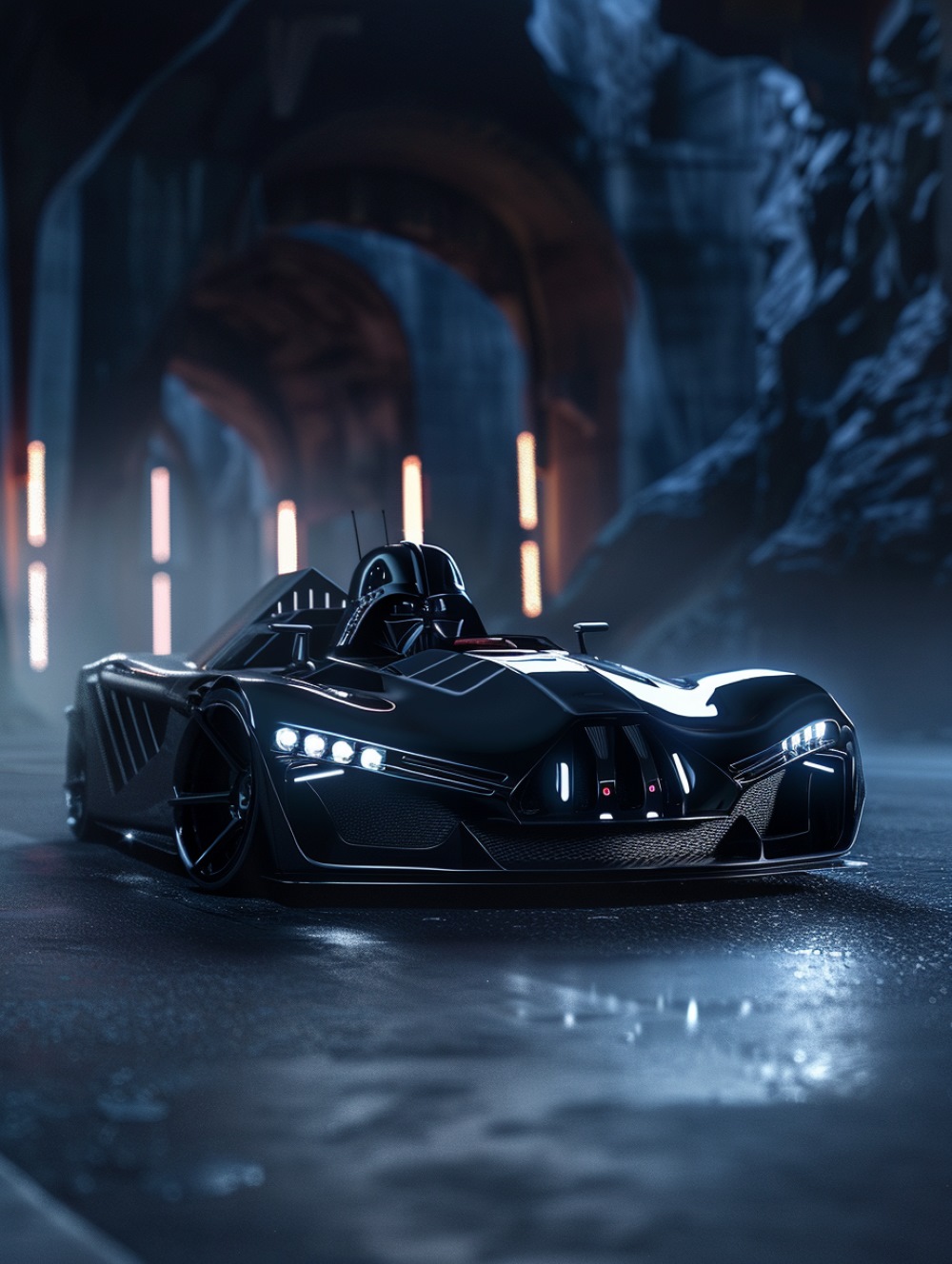 a supercar with Darth Vader head