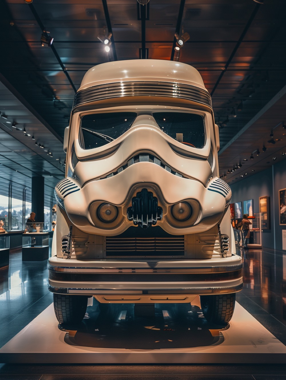 the goods carrier truck with a cabin in the shape of a Darth Vader helmet