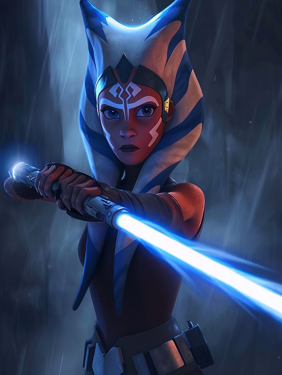 Ahsoka with blue lightsaber