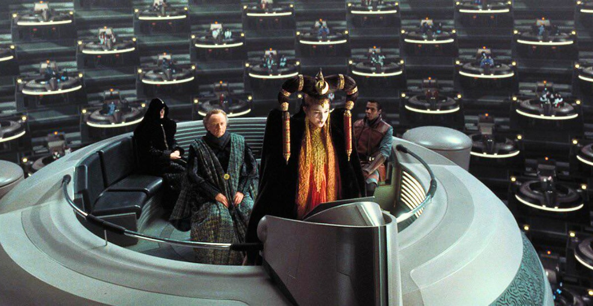 Is Darth Plagueis Sitting Behind Palpatine in This Scene?