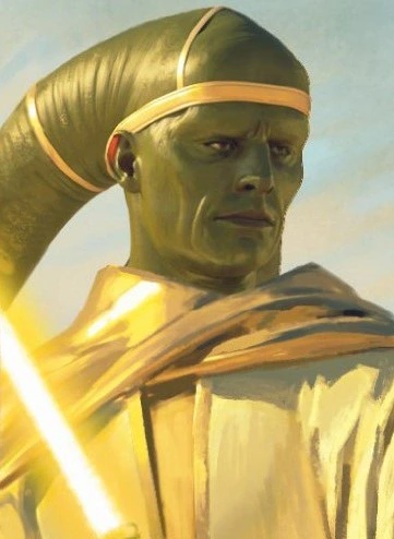 Loden Greatstorm from The High Republic with a yellow lightsaber
