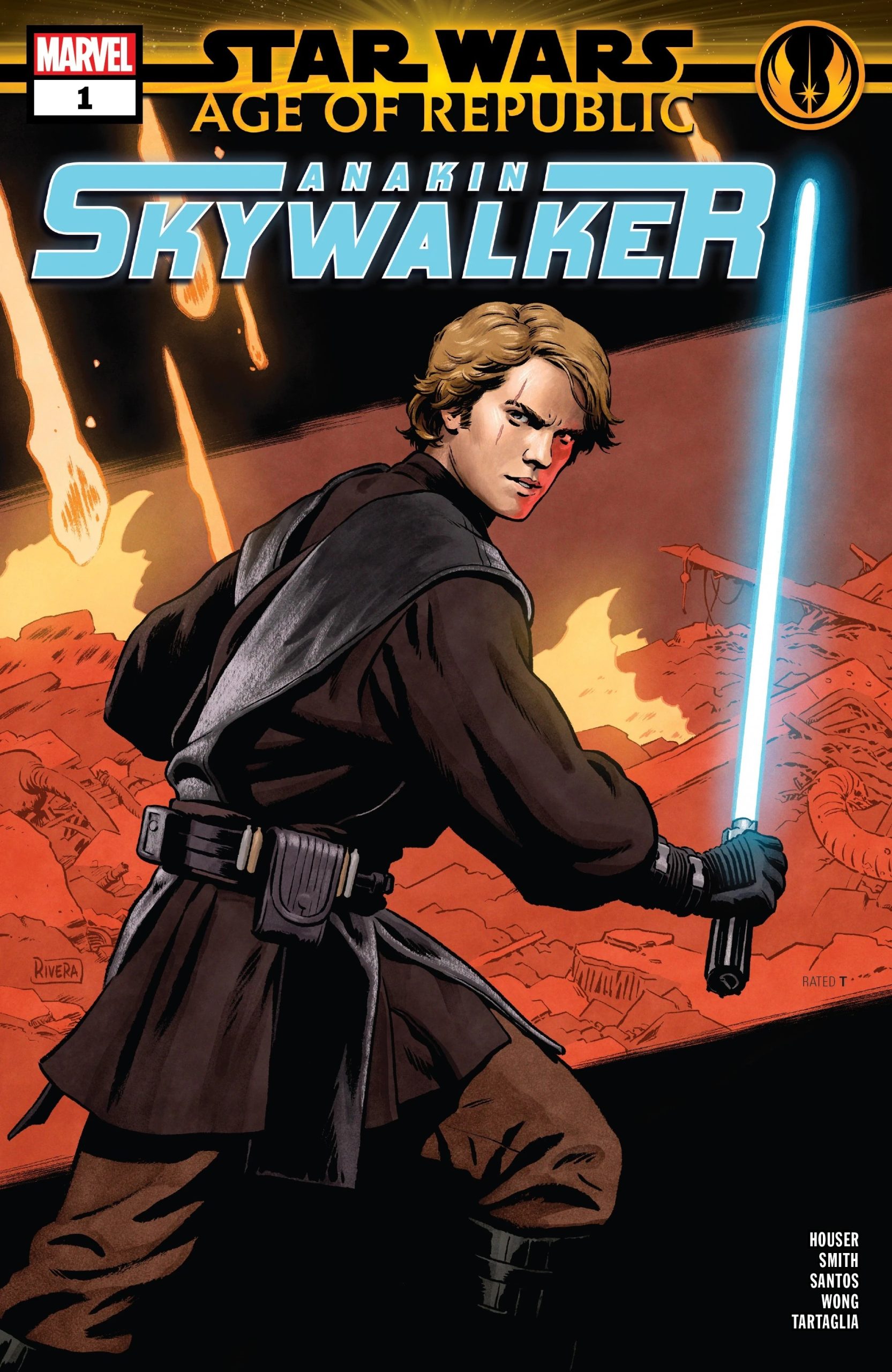 Cover of Star Wars Age of Republic Anakin Skywalker issue 1 showing Anakin with a blue lightsaber
