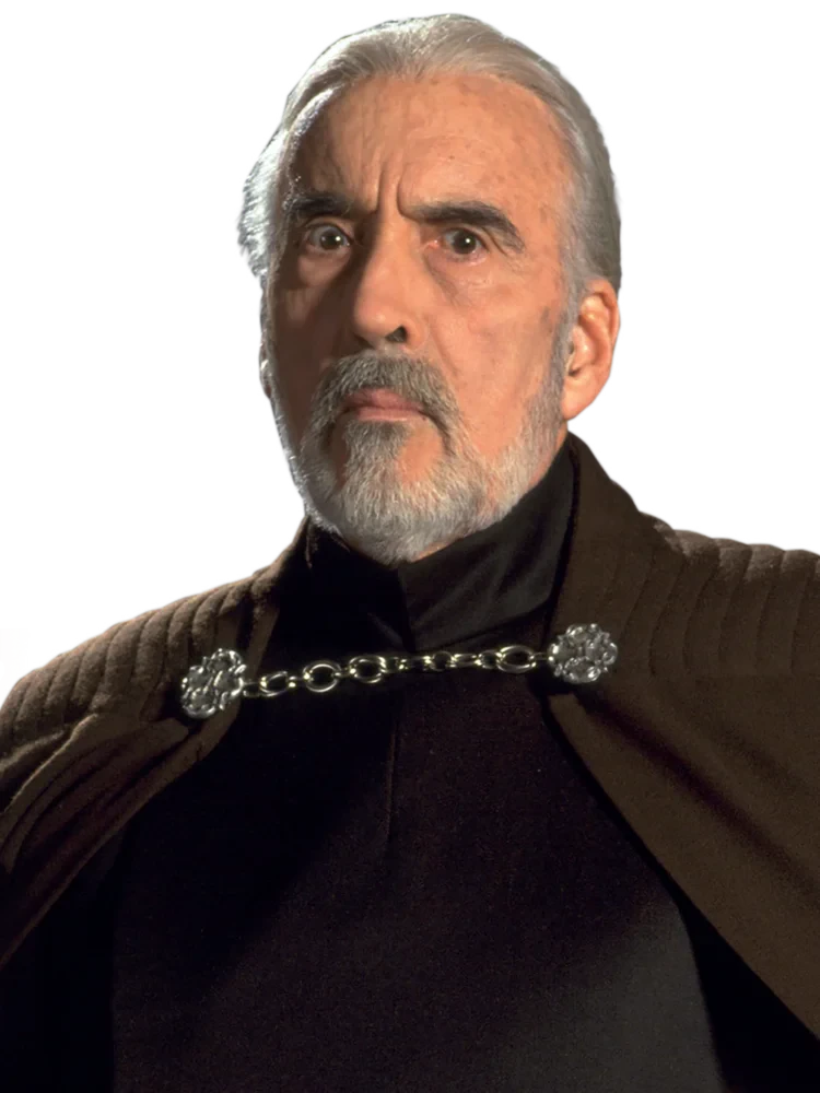 Count Dooku with his curved-hilt lightsaber