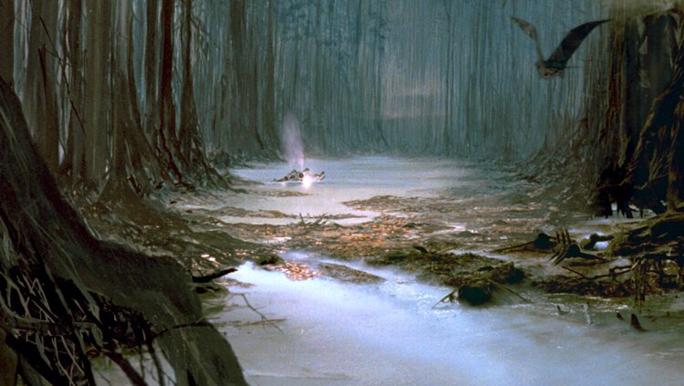 The swamp-covered planet Dagobah, where Yoda lived in exile