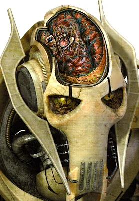 Cutaway view showing organic tissue inside General Grievous cybernetic head