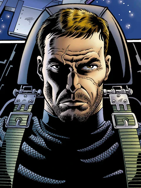 Kir Kanos seated in a cockpit in Star Wars Legends comic art