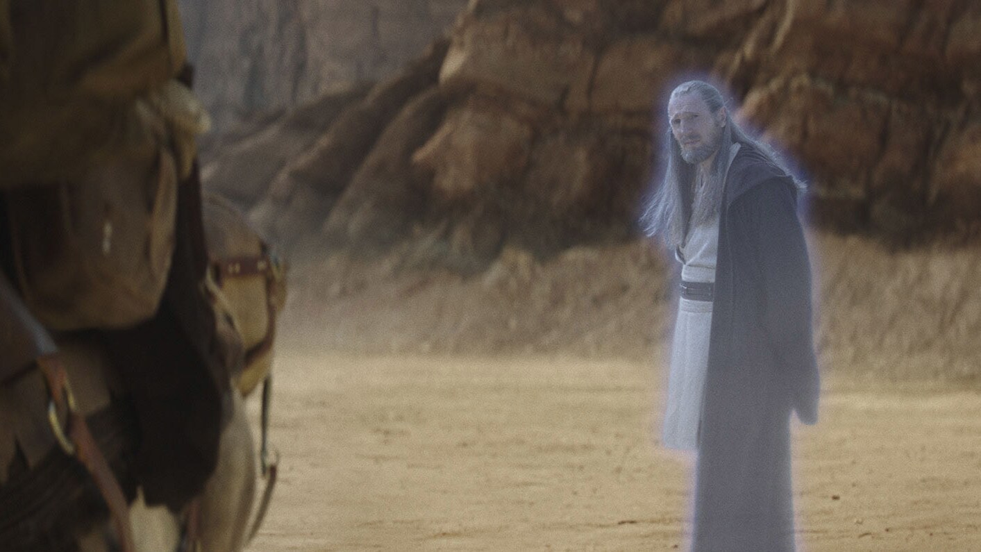 Qui-Gon Jinn appearing to Obi-Wan Kenobi in the series finale