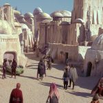 A wide view of Mos Espa on Tatooine in The Phantom Menace