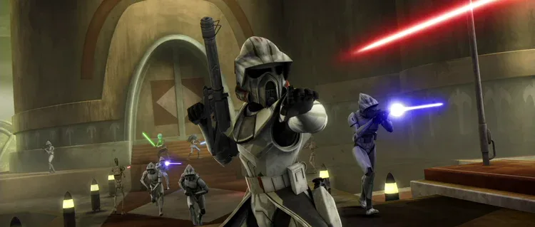 Commander Trauma and ARF troopers defending the Temple of Eedit on Devaron