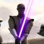 Mace Windu standing with ARF troopers Stak and Razor during the campaign on Ryloth