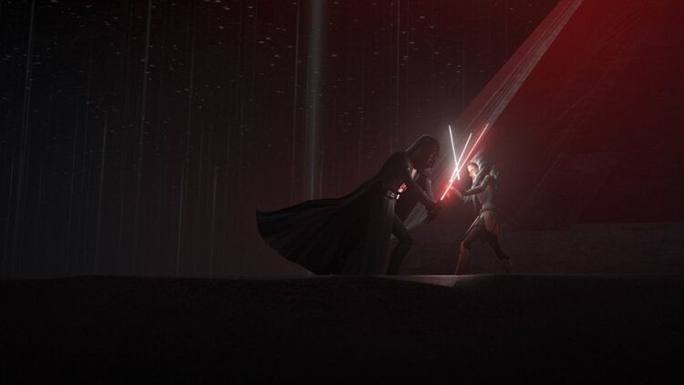Ahsoka Tano confronts Darth Vader after damaging his mask on Malachor