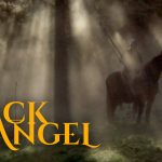 A lone horse in a misty forest with the title Black Angel